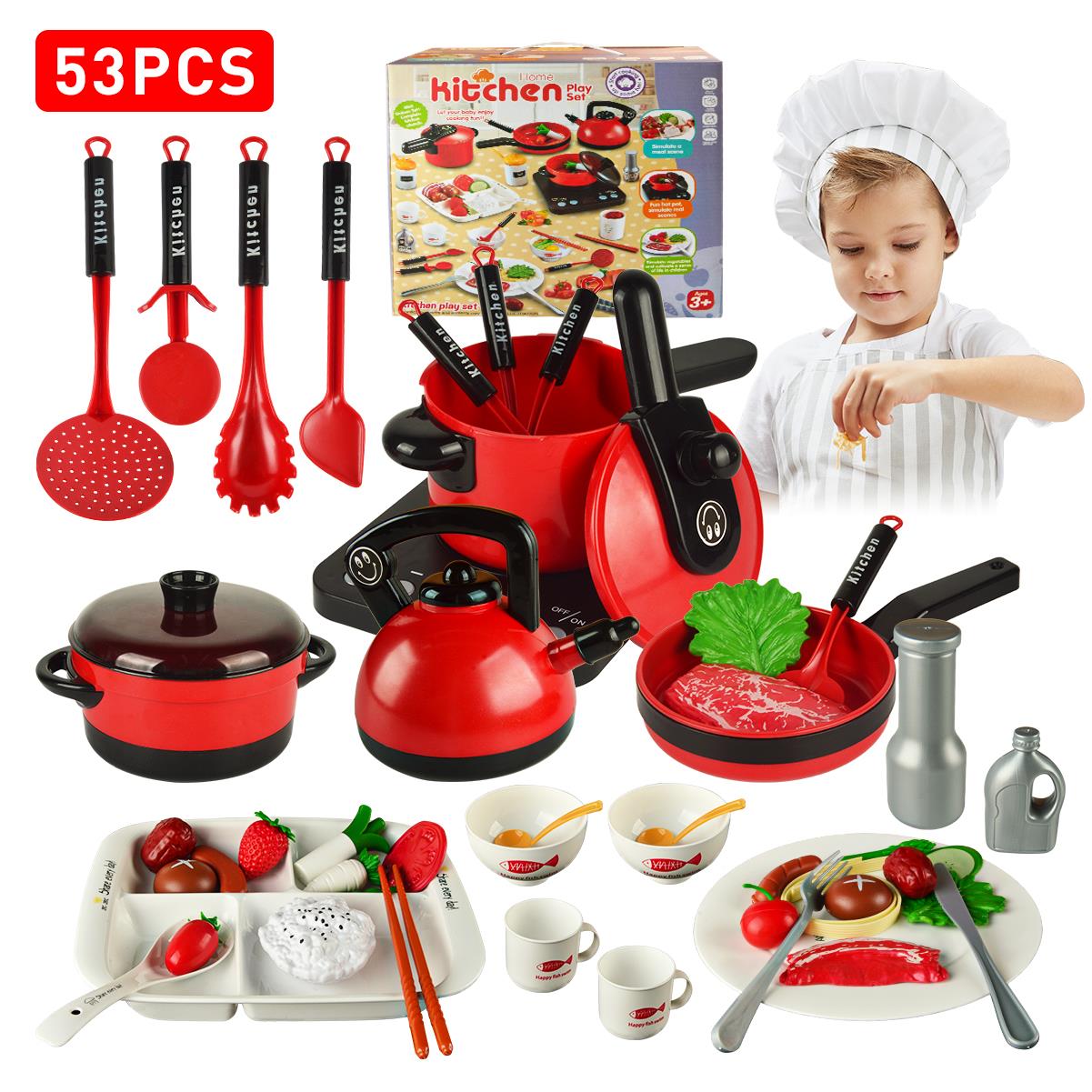 53Pcs Kitchen Toys Kids Kitchen Playsets Play Kitchen Set for Kids,Food Play Cooking Toys Set