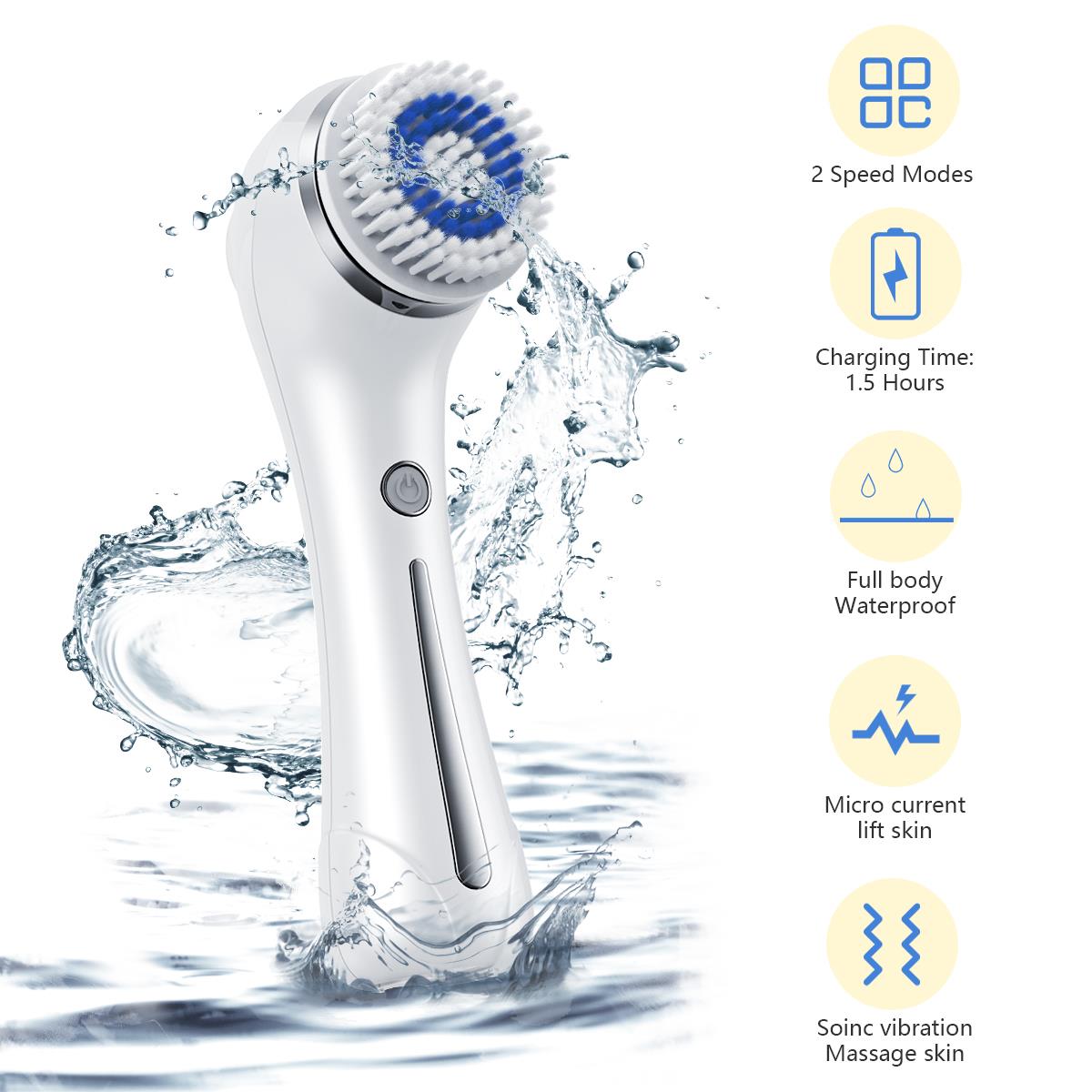 Facial Cleansing Brush, Waterproof Face Brush Skin Cleansing Scrub with 4 Heads