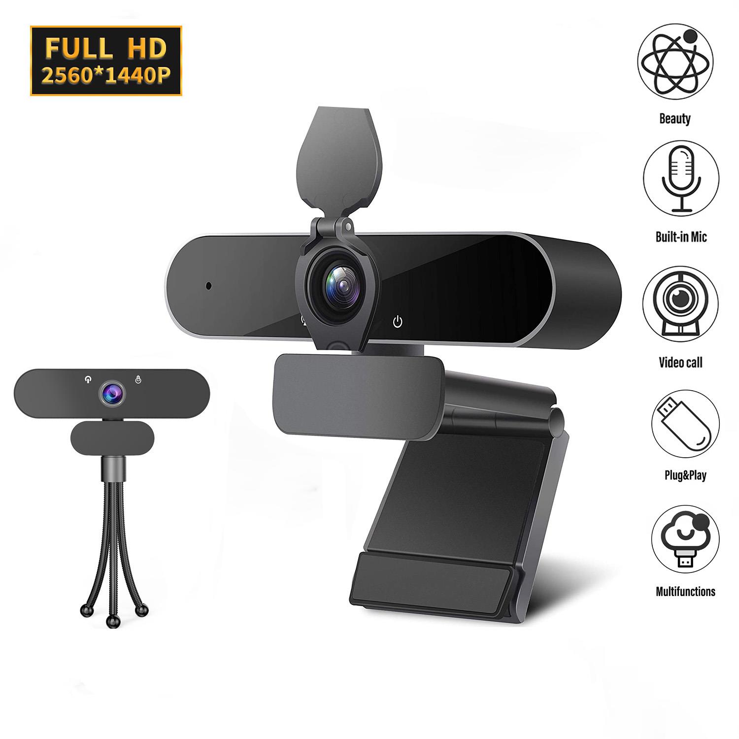 1440P HD Webcam with Microphone, 360° Wide-Angle Laptop Webcam, USB PC Computer Camera
