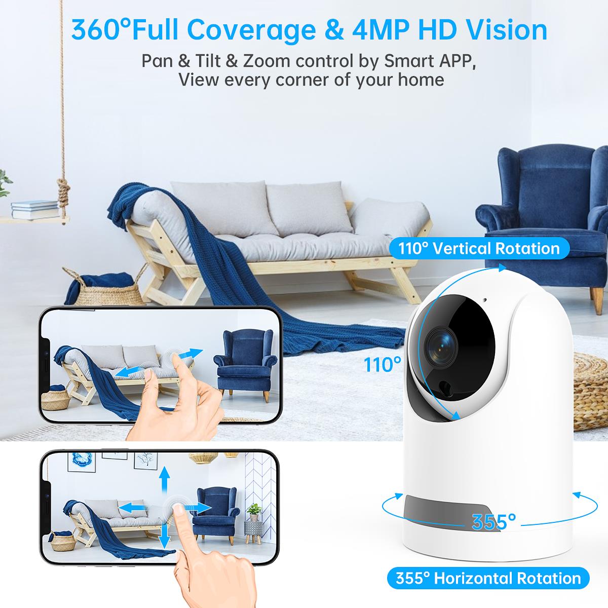 Baby Monitor, 360° Wireless 5G Nanny Cam with Safety Alerts, 4MP