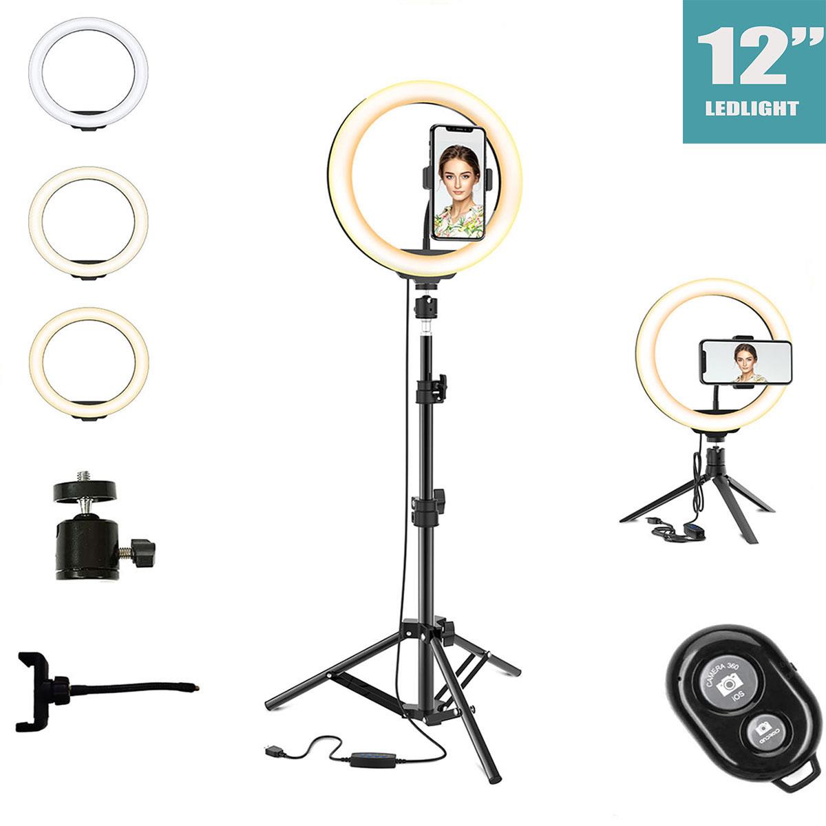 12'' LED Selfie Ring Light with 3 Light Modes, 10 Brightness Levels, Bluetooth Remote Control