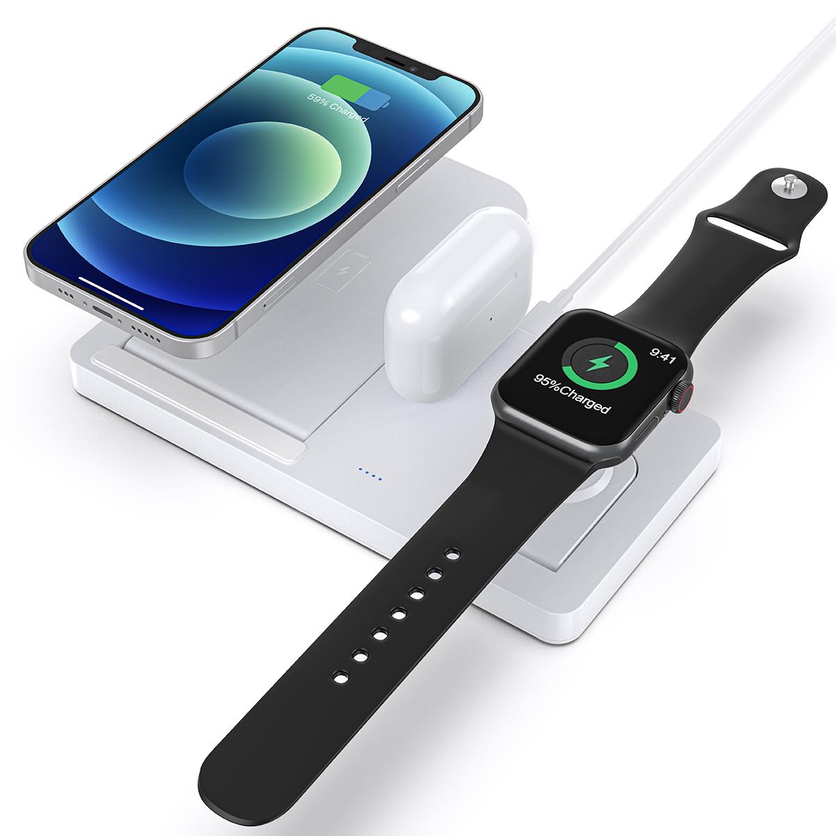 Wireless Charger, 4 IN 1 Qi-Certified Charging Station for iWatch series, Compatible with iPhone