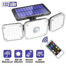 132 LED Solar Lights Outdoor with Remote Control, 3 Modes Solar Flood Light, 3 Adjustable Heads