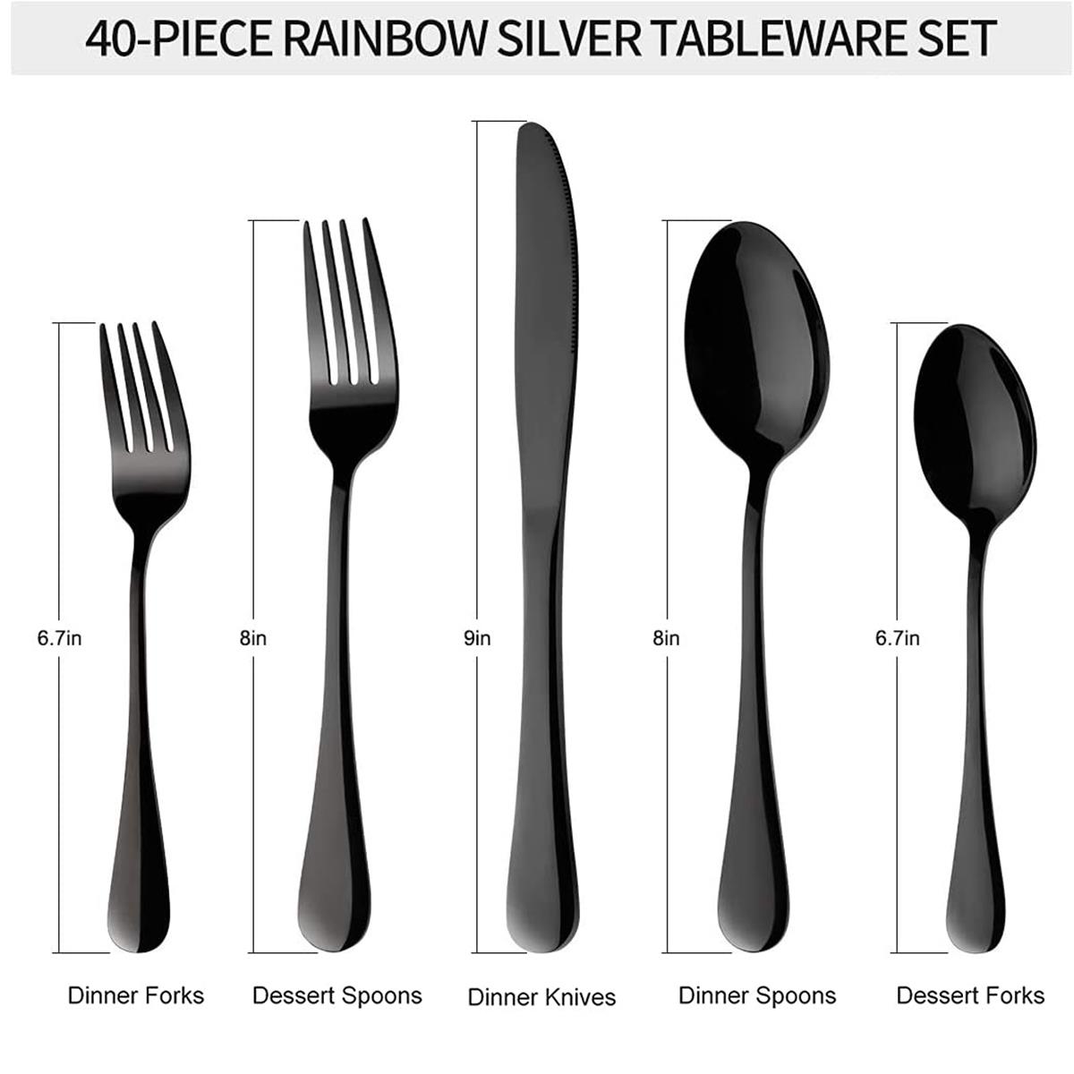 Matte Black Silverware Set 40 Pieces, Stainless Steel Flatware Set,  Titanium Plating Cutlery Set, Matte Black Utensil Sets, Service Set for 8  (Matte