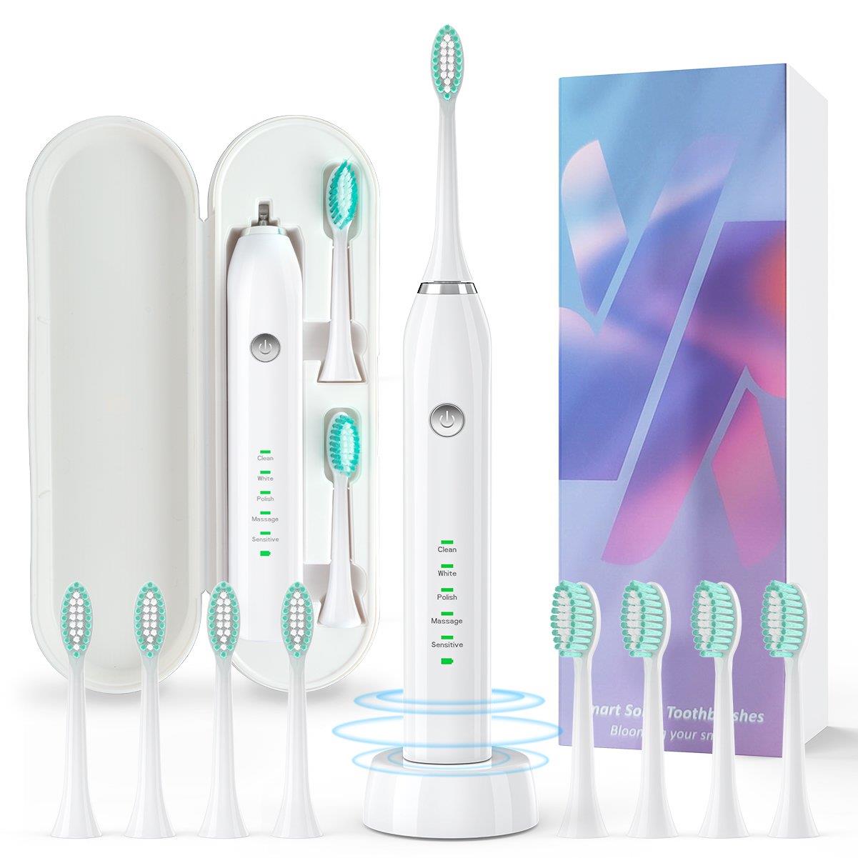 Sonic Electric Toothbrush,5 Modes with Smart Timer, 8 Brush Heads & Premium Travel Case