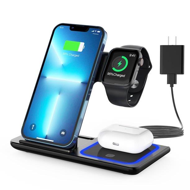 Wireless Charger, 3 in 1 Qi-Certified 15W Fast Charging Station