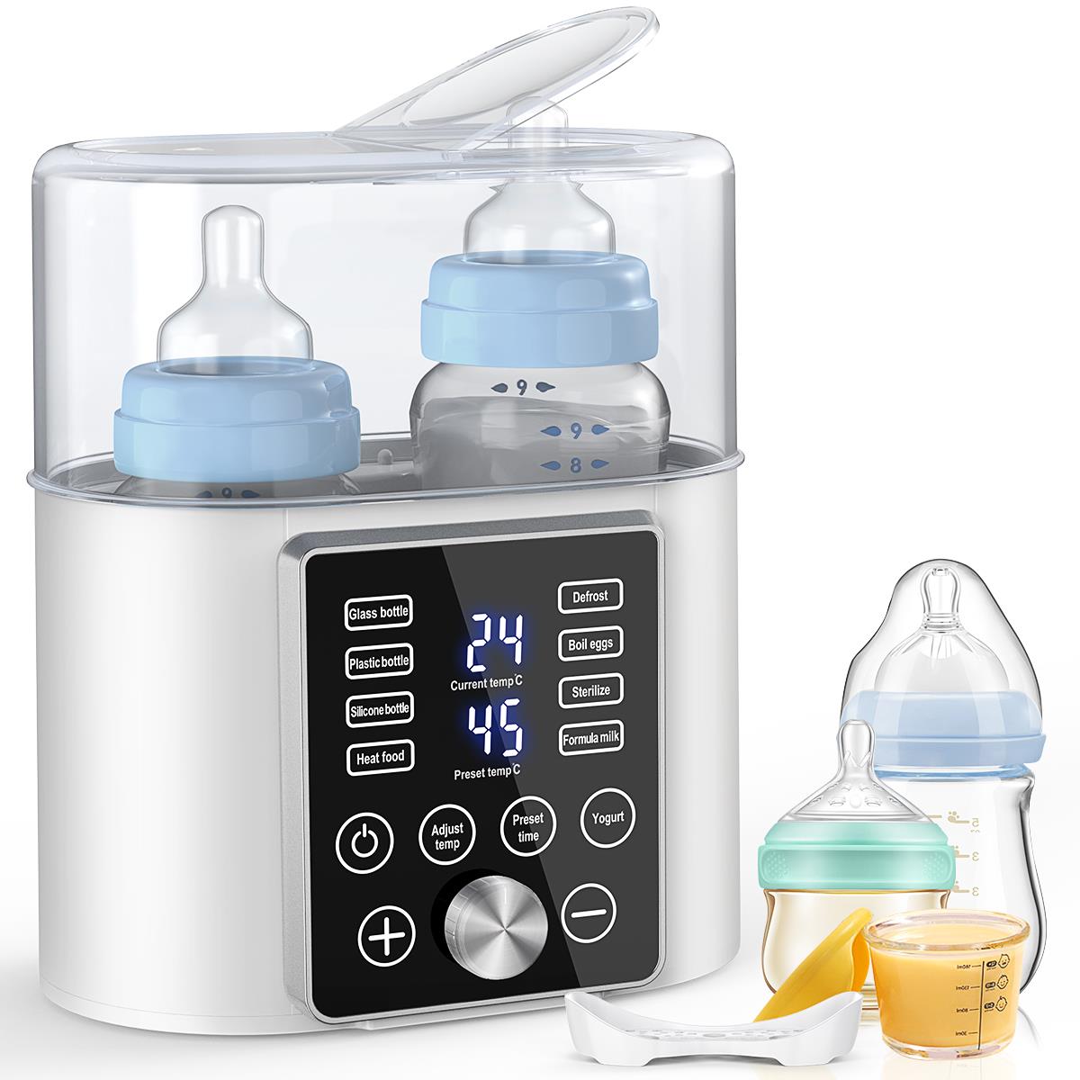 Baby Bottle Warmer, Dual Bottle 12-in-1 Fast Milk Warmer with 24H Accurate Temperature Control