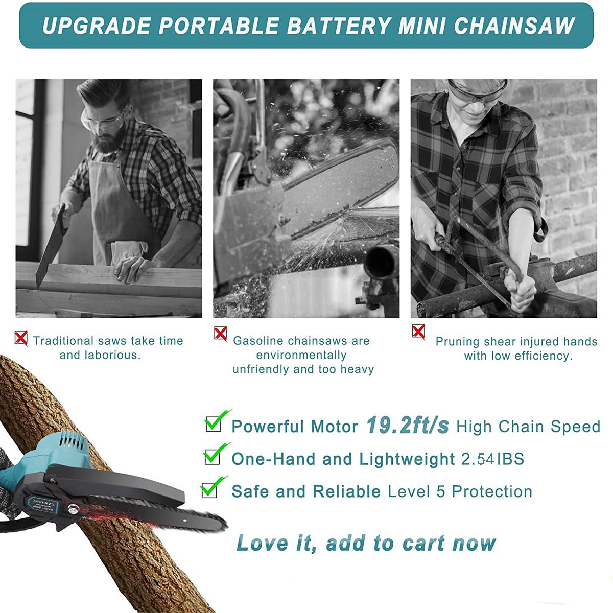 Mini Chainsaw, 6 inch Portable Electric Chainsaw Cordless