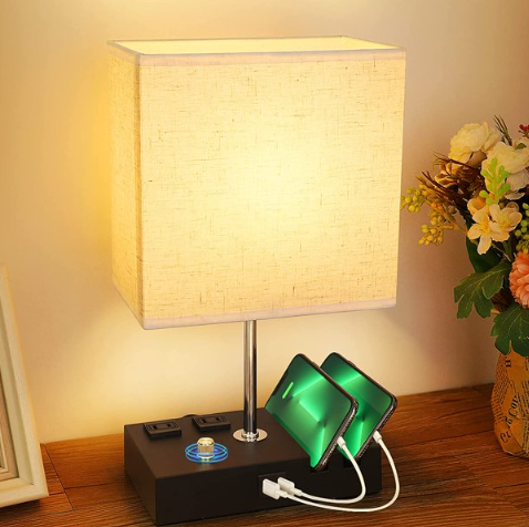 Fully Dimmable Table Lamp with Dual Fast USB Charging Ports