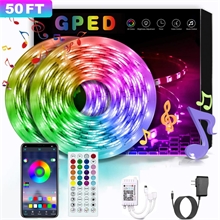 50FT/15M LED Strip Light, Built-in Mic Smart RGB 5050 SMD Led Light Strip Music Sync 300LEDs Color