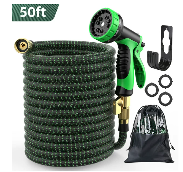 50ft Flexible Garden Hose w/10 Function Nozzles