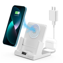 Wireless Charger, 4 in 1 Fast Wireless Charging Station W/ Alarm Clock for iPhone