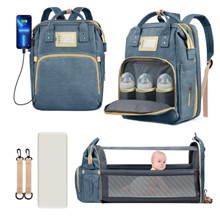 Diaper Bag Backpack, Multifunctional Baby Changing Bag with Foldable Crib