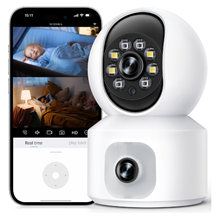 GPED Baby Monitor with Dual Cameras, 3K HD WiFi Security Camera W/ 360° PTZ & Fixed Camera,,