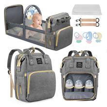 Diaper Bag Backpack, Multifunctional Baby Diaper Bags with Foldable Crib
