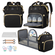 Diaper Bag Backpack, Multifunctional Baby Changing Bag with Foldable Crib