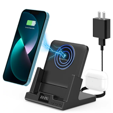4 in 1 Wireless Charger With Alarm Clock, 15W Fast Wireless Charging Station for iPhone