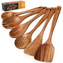 Wooden Spoons for Cooking, 6 PCS Teak Wood Cooking Utensil Set