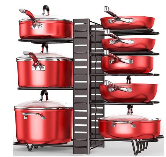 8 Tiers Pots and Pans Organizer for Kitchen Organization & Storage