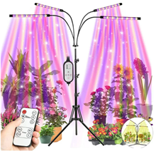 4-Head LED Grow Light for Indoor Plants With Stand, Full Spectrum Plant Light w/ Dual Remote Control