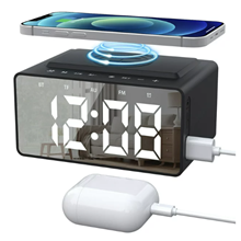 Alarm Clock Radio with Wireless Charging & USB Port, Bluetooth Speaker