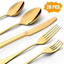 20 Pieces Silverware Set, Stainless Steel Flatware Set Service for 4, Gold
