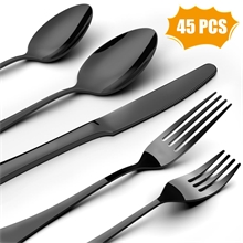 45 Pieces Silverware Set, Stainless Steel Flatware Set Service for 9, Black