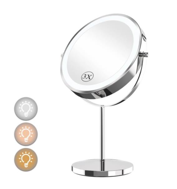 Rechargeable Lighted Makeup Mirror, 1X/3X Magnifying Mirror with Light