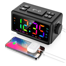 Alarm Clock with FM Radio for Bedroom, Digital Clock with 2 Charging Port and 11 Colors Night Light