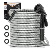 75FT Metal Garden Hose, 304 Stainless Steel Heavy Duty Water Hose W/ 10 Function Nozzle