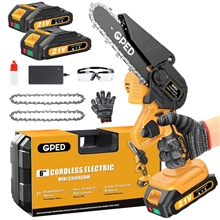 Mini Chainsaw Cordless 6 inch with 2 Battery, Yellow
