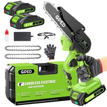 Mini Chainsaw Cordless 6 inch with 2 Battery, Green