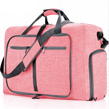 65L Foldable Travel Duffel Bag with Shoes Compartment, Overnight Bag, Pink