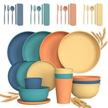 48 Pcs Wheat Straw Dinnerware Sets For 4, Colourful