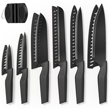 13 Pcs Kitchen Knives Set with Sharpener, Anti-Rust Coating, Black