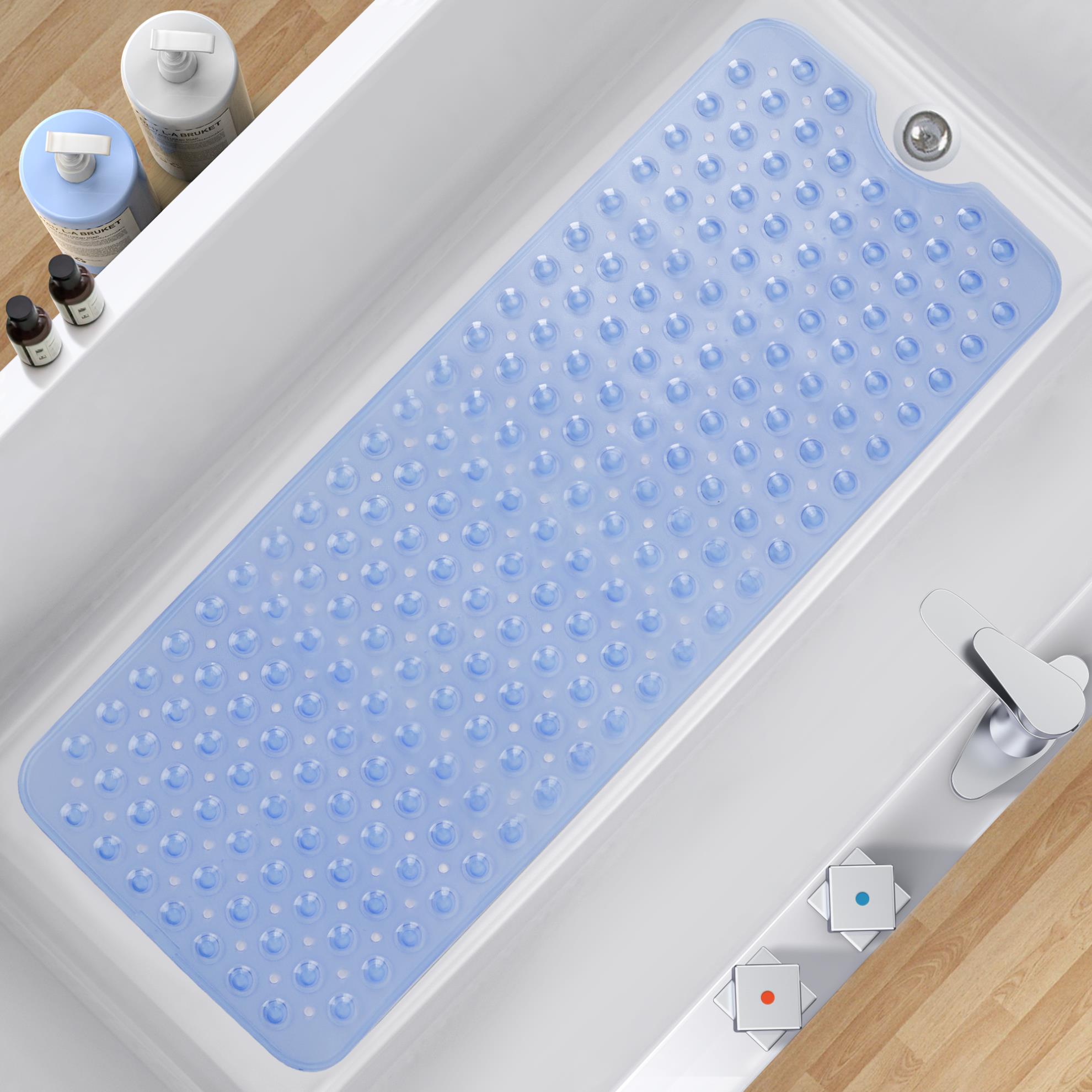 Extra Long Non-Slip Bath Mat with Drain Holes and Suction Cups, 39 x 16 Inch Mat