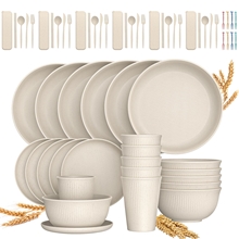 68 Pcs Wheat Straw Dinnerware Sets For 6, Beige