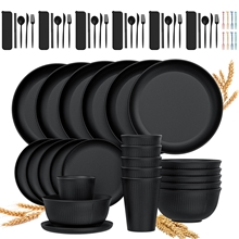 68 Pcs Wheat Straw Dinnerware Sets For 6, Black