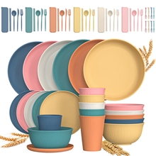 68 Pcs Wheat Straw Dinnerware Sets For 6, Multicolor