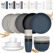 50 Piece Kitchen Wheat Straw Dinnerware Set, Service for 6