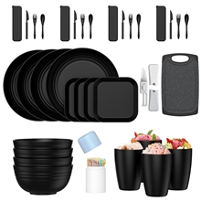 35 Pieces Wheat Straw Dinnerware Sets for 4, Black