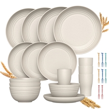 Wheat Straw Dinnerware Se, 24 Piece Unbreakable Dinnerware Sets, Service for 4, Beige