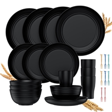 Wheat Straw Dinnerware Se, 24 Piece Unbreakable Dinnerware Sets, Service for 4, Black