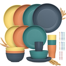 Wheat Straw Dinnerware Se, 24 Piece Unbreakable Dinnerware Sets, Service for 4, Multicolor