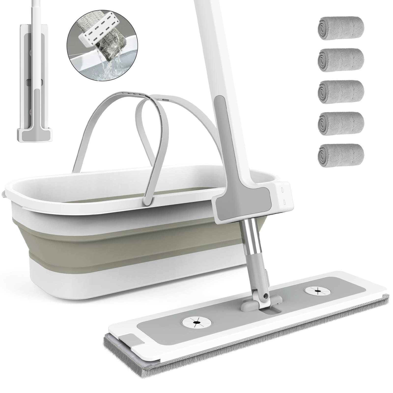 Flat Mop and Collapsible Bucket, Mop and Bucket for Floor Cleaning