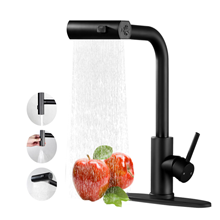 GPED Kitchen Faucets with Pull Down Sprayer, Waterfall Kitchen Sink Faucet w/ 3-Modes Sprayer