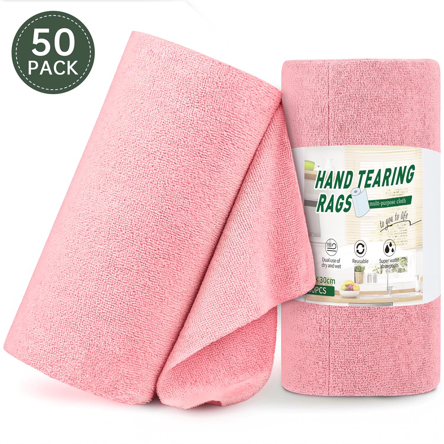 Microfiber Cleaning Cloth Roll, 50 Pack Reusable Tear Away Towels