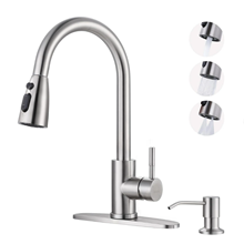 Kitchen Sink Faucet with Soap Dispenser, 3 Modes Kitchen Faucet with Pull Down Sprayer & Deck Plate