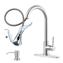 GPED Kitchen Faucet with Soap Dispenser, Kitchen Sink Faucet with Pull Down Sprayer & Deck Plate