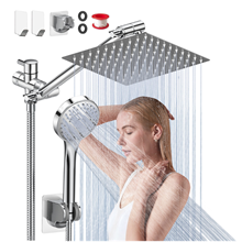 GPED Dual Shower Head Combo, 8‘’ High Pressure Rainfall with 11” Extension Arm